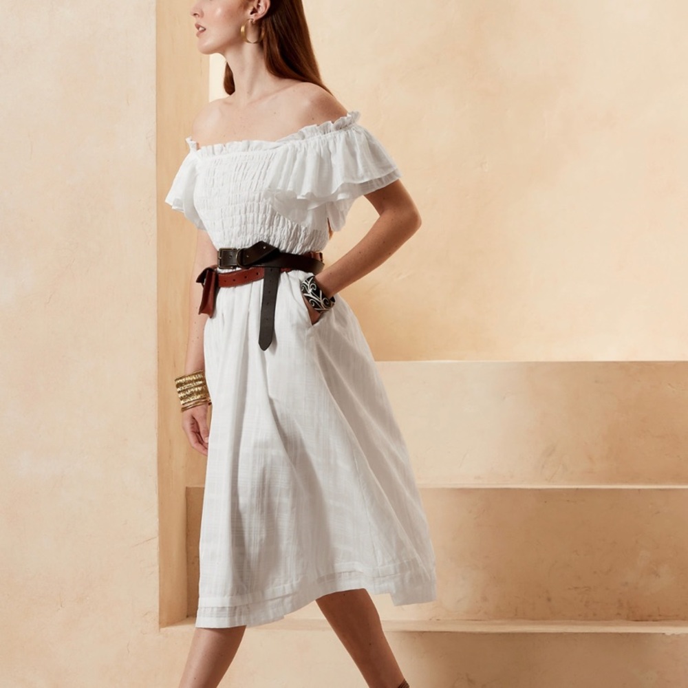 NWT: Banana Republic Smocked Ruffle Midi Dress